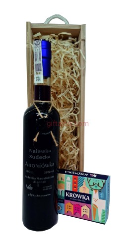 Napitka Aroniówka 500ml Krówka Jeleniogórska 4szt zestaw prezentowy w skrzynce drewnianej