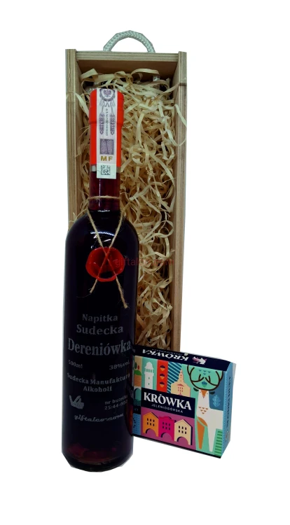 Napitka Dereniówka 500ml Krówka Jeleniogórska 4szt zestaw prezentowy w skrzynce drewnianej