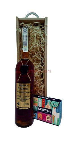 Napitka Pigwowcówka 500ml Krówka Jeleniogórska 4szt zestaw prezentowy w skrzynce drewnianej